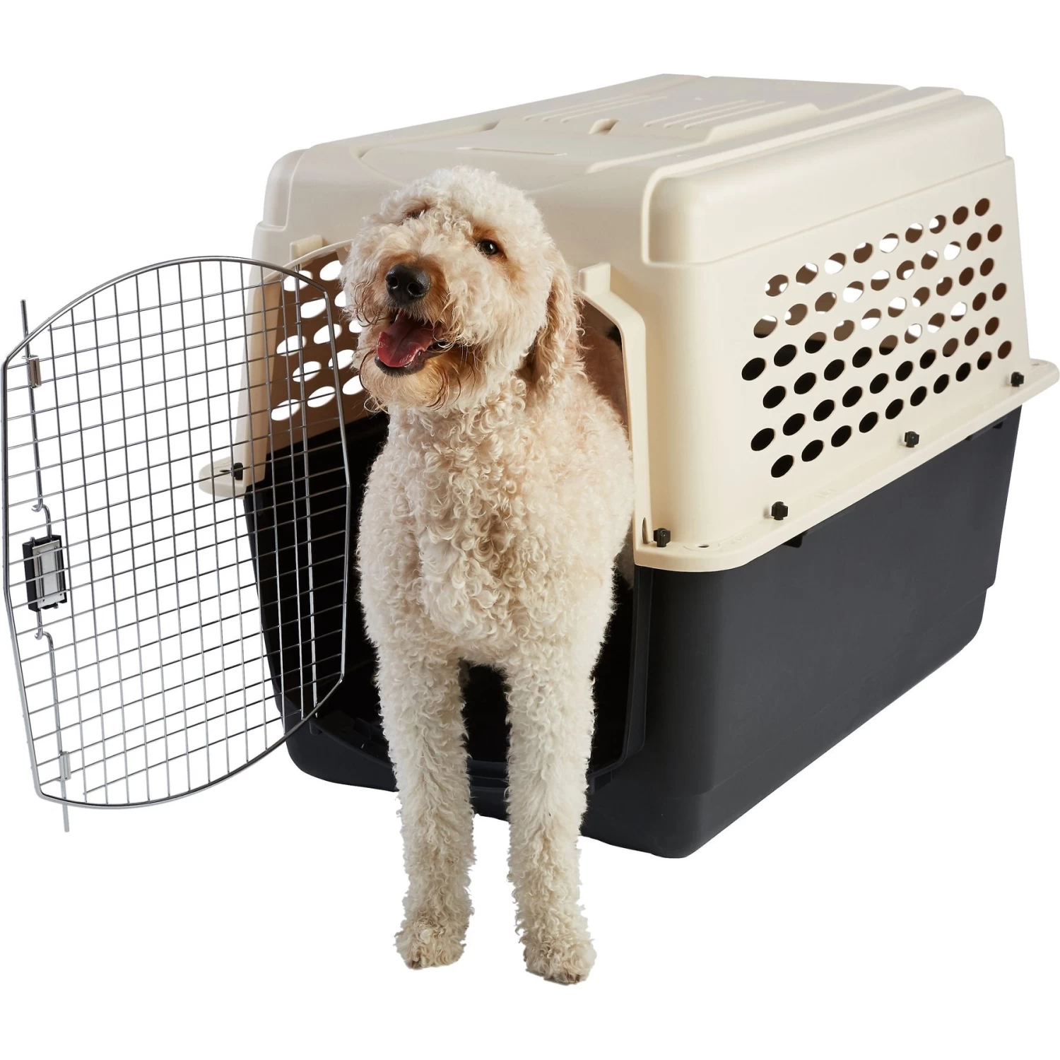 Frisco Plastic Dog & Cat Kennel, Almond & Black 3 Frisco Plastic Dog & Cat Kennel, Almond & Black