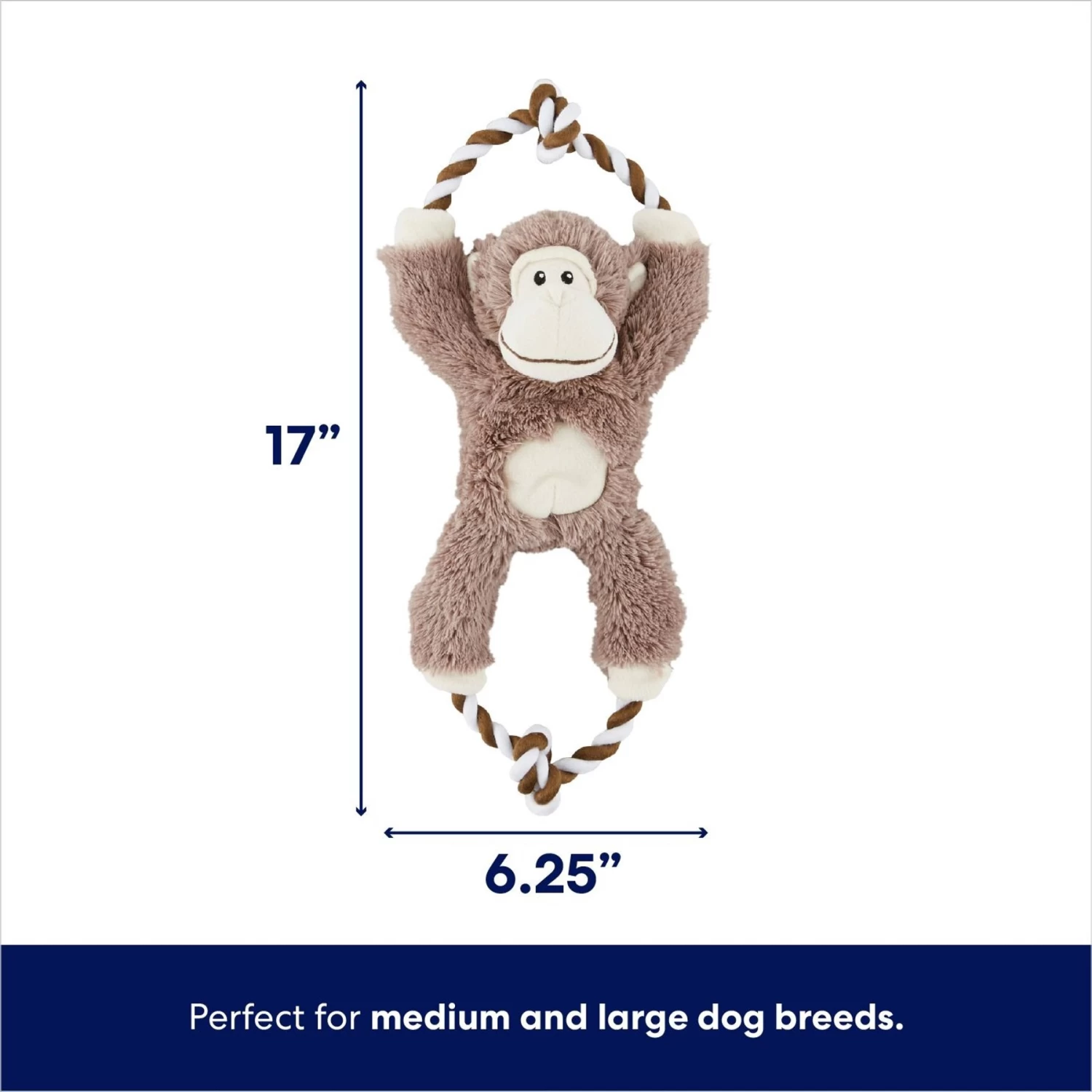 Frisco Monkey Plush With Rope Squeaky Dog Toy 4 Frisco Monkey Plush With Rope Squeaky Dog Toy - Image 2