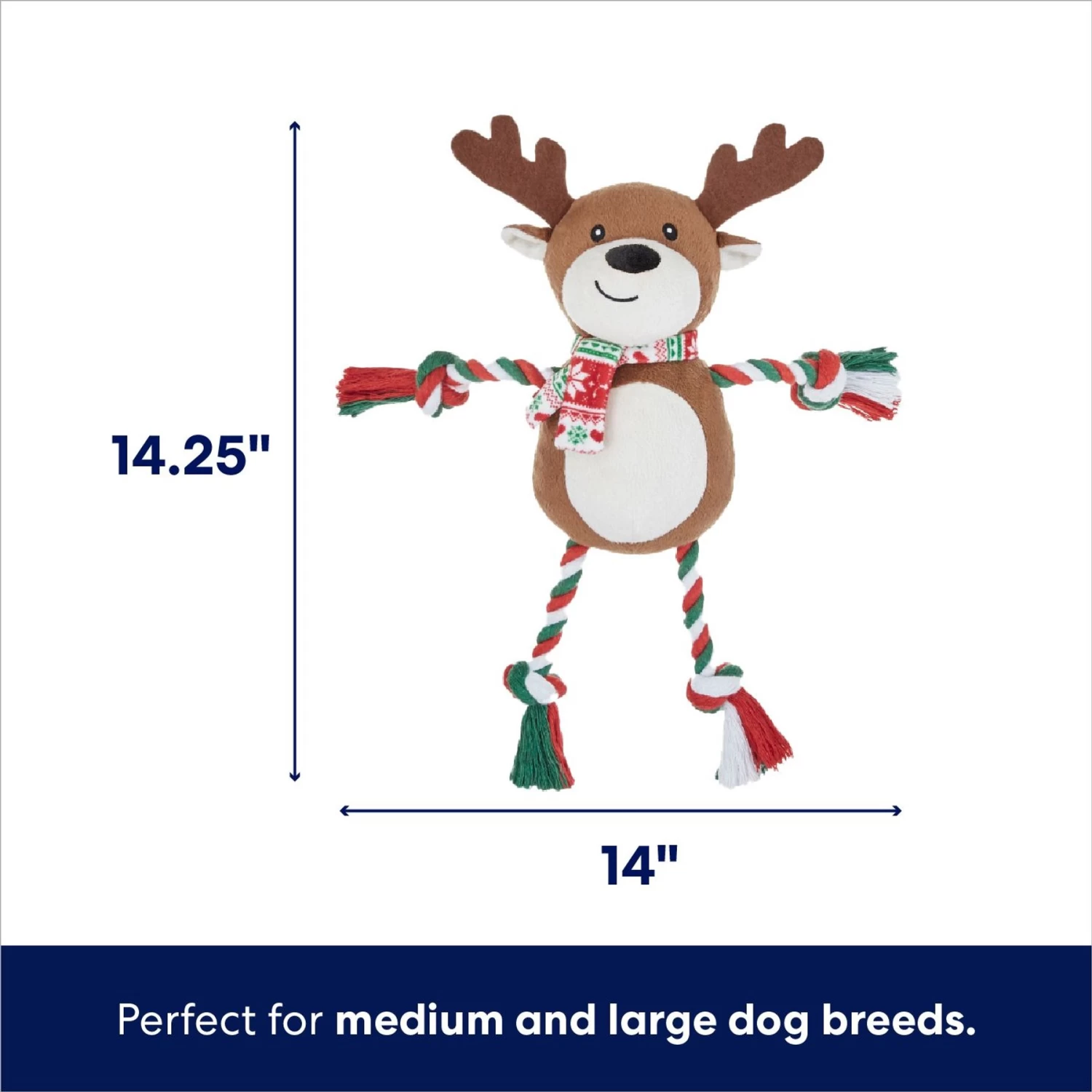 Frisco Holiday Reindeer Plush With Rope Squeaky Dog Toy 4 Frisco Holiday Reindeer Plush With Rope Squeaky Dog Toy - Image 2
