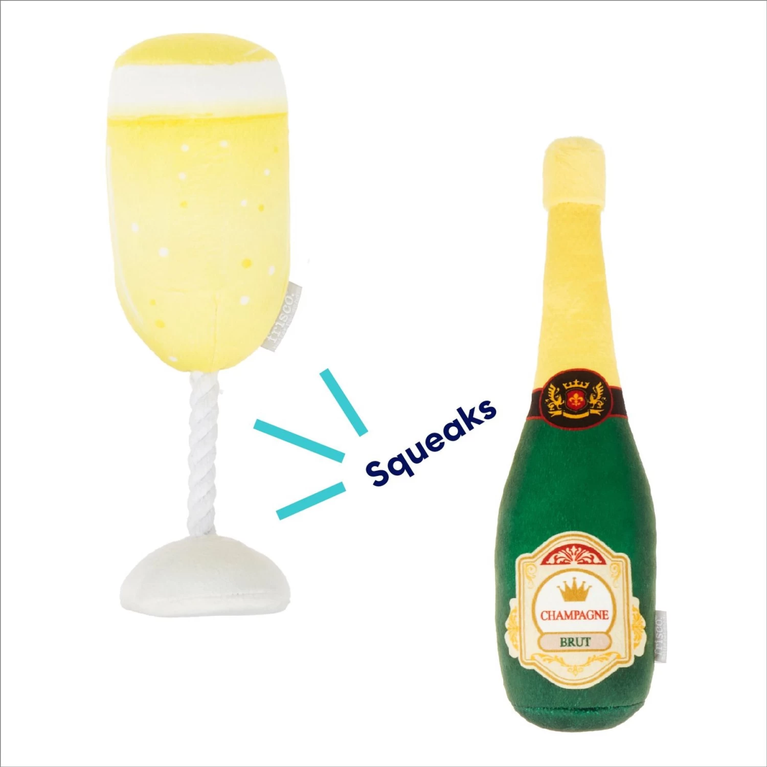 Frisco Champagne & Flute Plush Squeaky Dog Toy 5 Frisco Champagne & Flute Plush Squeaky Dog Toy - Image 3