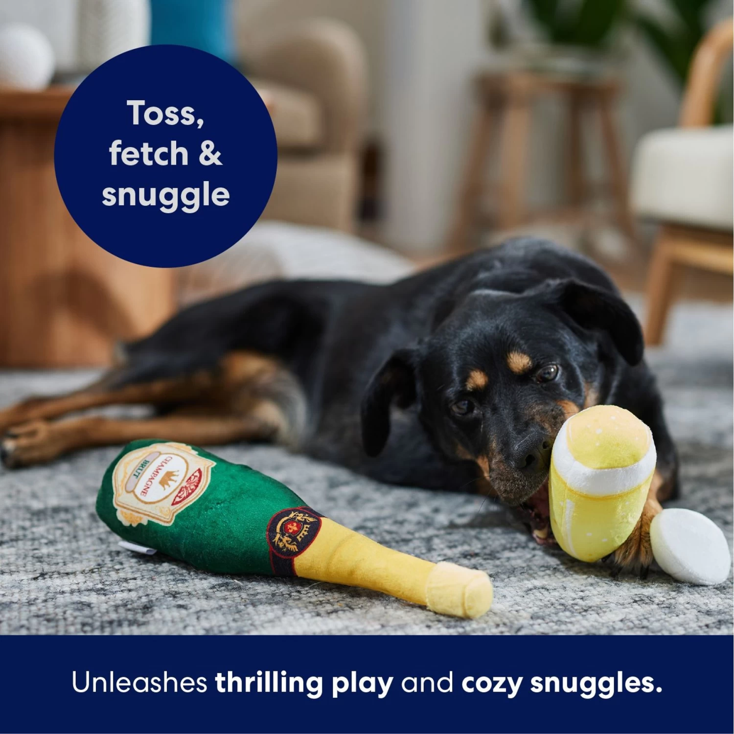 Frisco Champagne & Flute Plush Squeaky Dog Toy 7 Frisco Champagne & Flute Plush Squeaky Dog Toy - Image 5