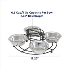 Frisco Multi Pet Feeding 4-Bowls Stainless Steel Dog & Cat Bowls, 0.5 Cup -Frisco 213787 PT1. AC SS1800 V1692728247