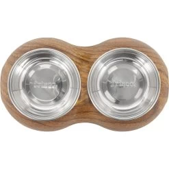 Frisco Double Stainless Steel Bowl, Wood Design -Frisco 216068 PT3. AC SS1800 V1591021035