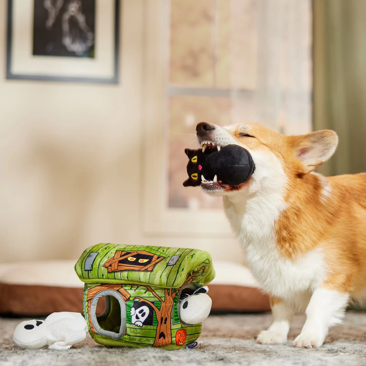 Frisco Halloween Haunted Shack Hide & Seek Puzzle Plush Squeaky Dog Toy 6 Frisco Halloween Haunted Shack Hide & Seek Puzzle Plush Squeaky Dog Toy - Image 4