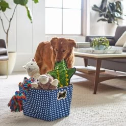 Frisco Rectangle Collapsible Pet Toy Storage Bin, Navy Herringbone -Frisco 250574 PT3. AC SS1800 V1615572218