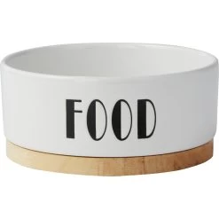 Frisco Ceramic Food Dog & Cat Bowl With Wood Base