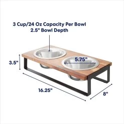 Frisco Wood Elevated Non-Skid Stainless Steel Double Diner Dog & Cat Bowl -Frisco 257143 PT1. AC SS1800 V1692728307