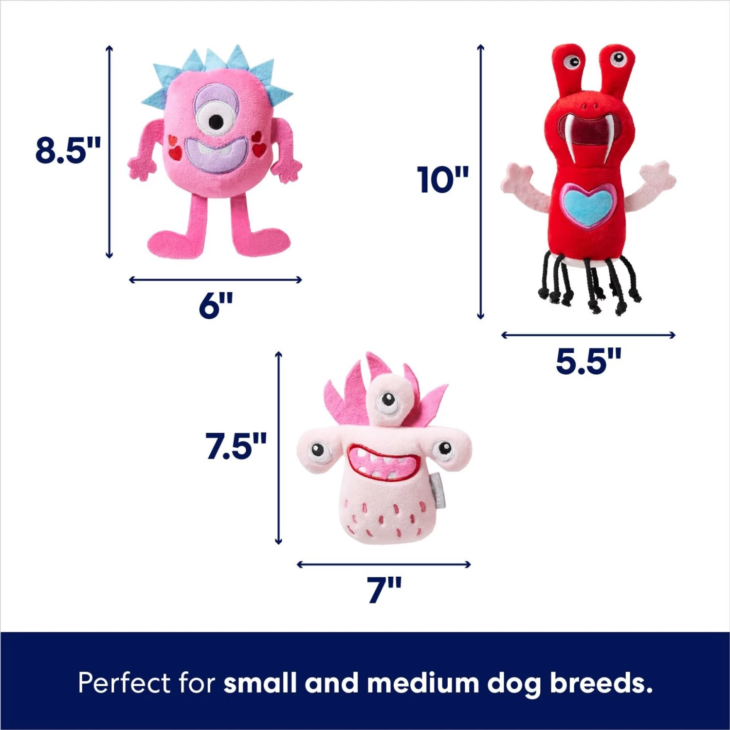 Frisco Valentine Love Monsters Plush Squeaky Dog Toy 4 Frisco Valentine Love Monsters Plush Squeaky Dog Toy - Image 2