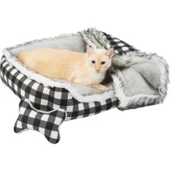 Frisco Buffalo Check Cuddler Pet Bed & Gift Set, Black & White -Frisco 299397 PT2. AC SS1800 V1639093612