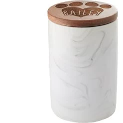 Frisco Ceramic Marble Print Personalized Treat Jar With Wood Lid, 3.75 Cups