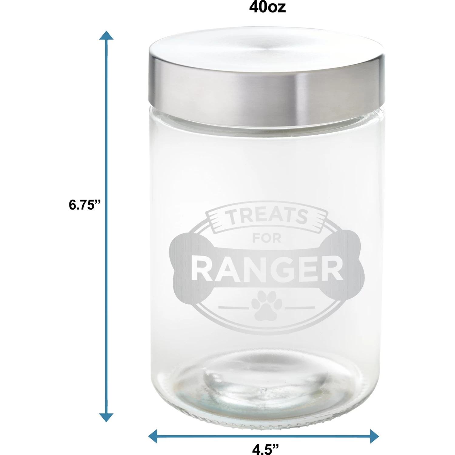 Frisco "Doggie Treats" Glass Personalized Treat Jar With Lid, 5 Cup, 40oz 4 Frisco "Doggie Treats" Glass Personalized Treat Jar With Lid, 5 Cup, 40oz - Image 2