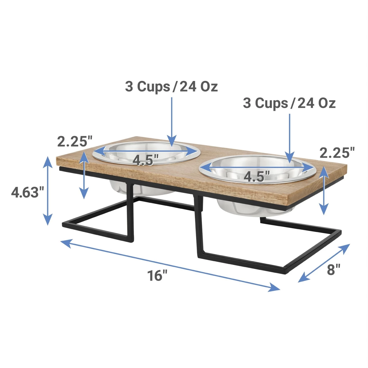Frisco Premium Wood Elevated Stainless Steel Double Diner Dog & Cat Bowl 4 Frisco Premium Wood Elevated Stainless Steel Double Diner Dog & Cat Bowl - Image 2