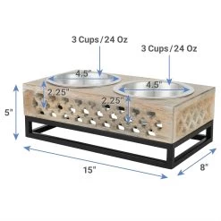 Frisco Premium Wood Elevated Stainless Steel Double Diner Dog & Cat Bowl, 3 Cup -Frisco 331507 PT1. AC SS1800 V1657656894