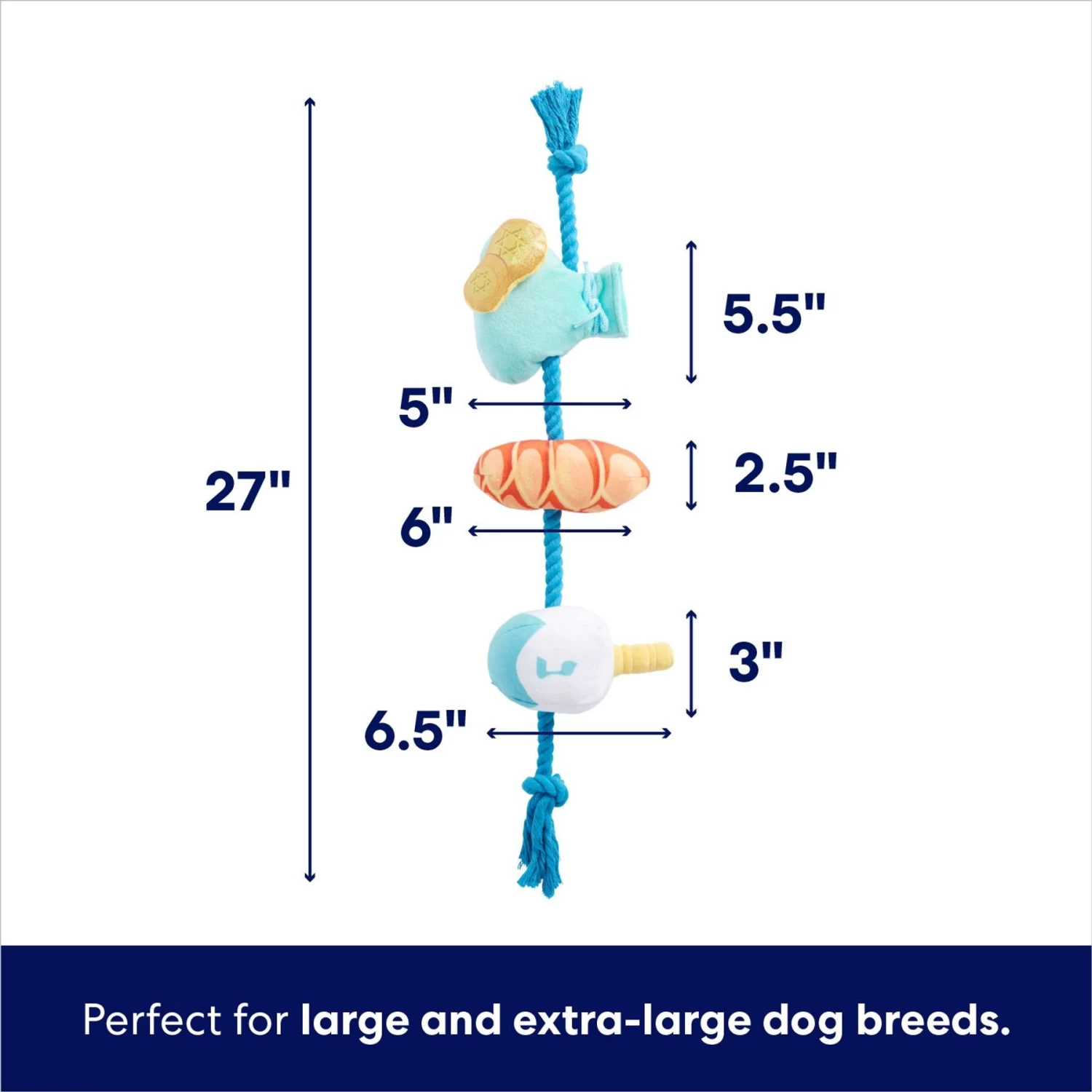 Frisco Hanukkah Celebration Plush With Rope Squeaky Dog Toy 4 Frisco Hanukkah Celebration Plush With Rope Squeaky Dog Toy - Image 2