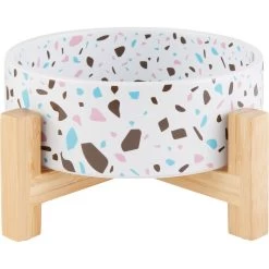 Frisco Elevated Terrazzo Non-skid Ceramic Bowl With Bamboo Stand -Frisco 363375 PT5. AC SS1800 V1657657266
