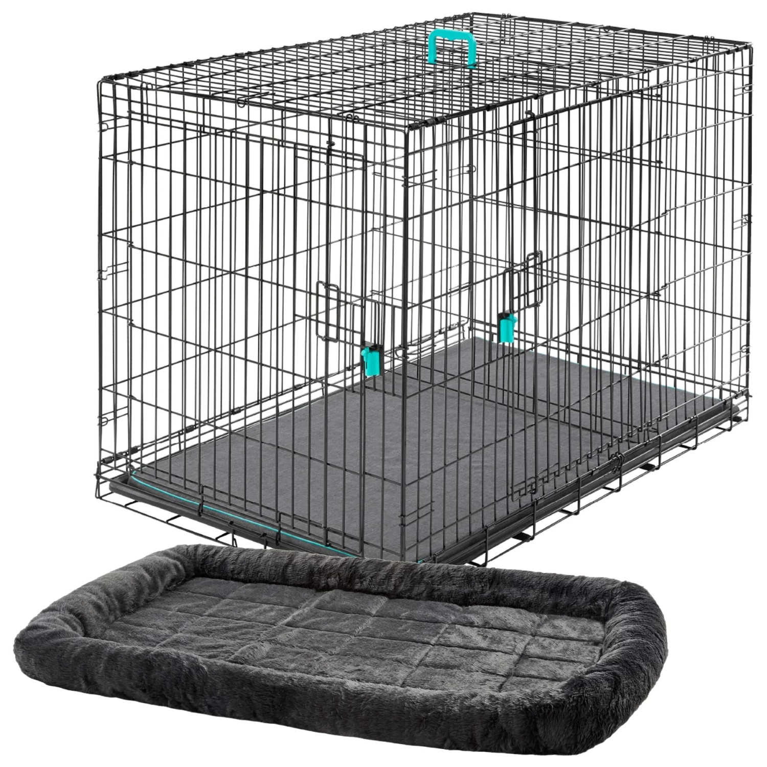 Frisco Heavy Duty Enhanced Lock Double Door Fold & Carry Wire Dog Crate & Mat Kit & MidWest Quiet Time Fleece Dog Crate Mat 3 Frisco Heavy Duty Enhanced Lock Double Door Fold & Carry Wire Dog Crate & Mat Kit & MidWest Quiet Time Fleece Dog Crate Mat
