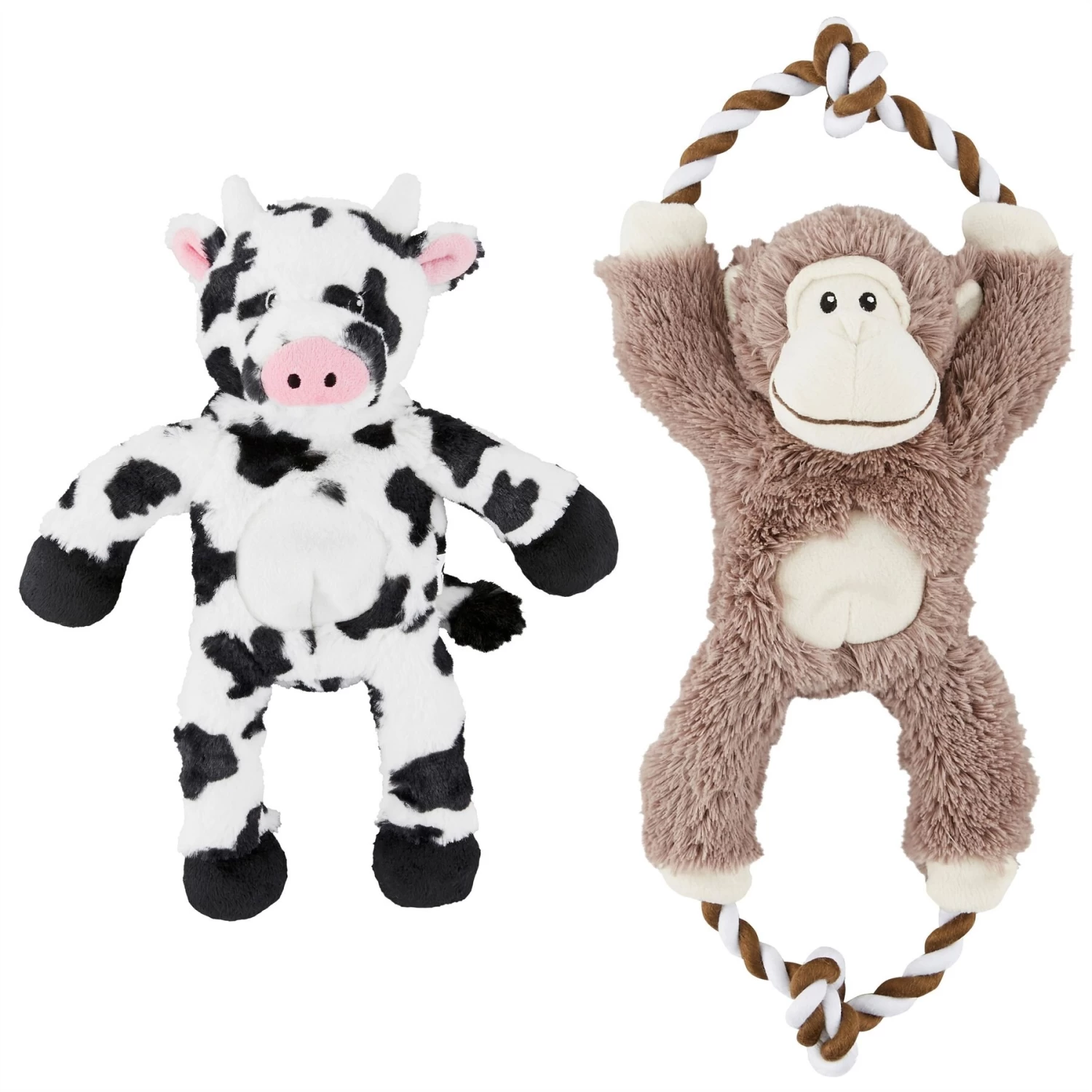 Frisco Monkey Plush With Rope Squeaky Dog Toy & Frisco Cow Plush With Inside Rope Squeaky Dog Toy 3 Frisco Monkey Plush With Rope Squeaky Dog Toy & Frisco Cow Plush With Inside Rope Squeaky Dog Toy